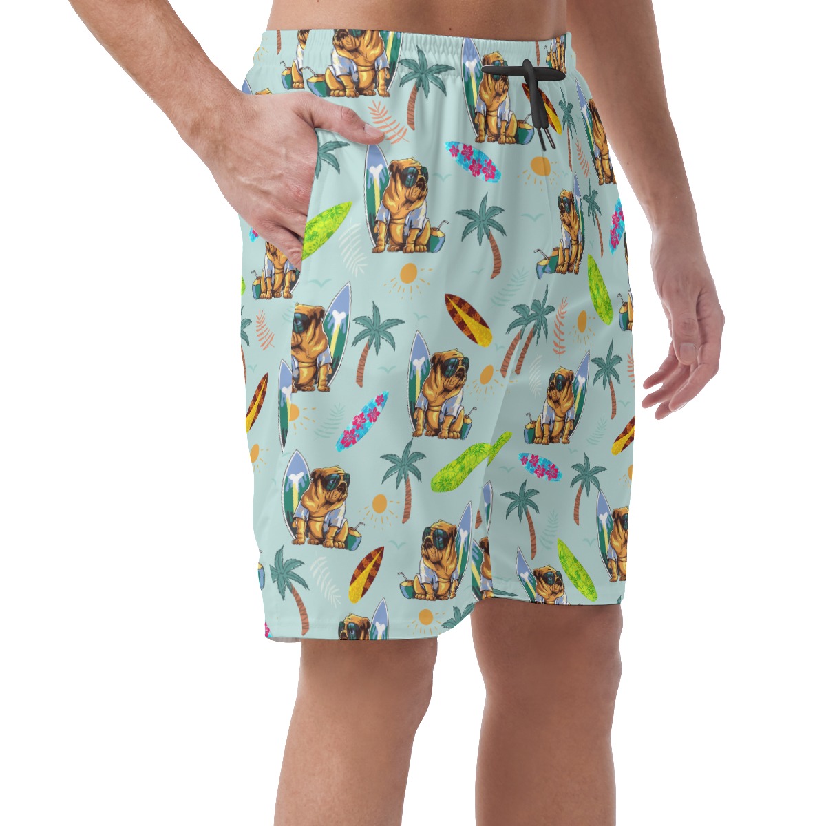Bulldog Surf And Palm Hawaiian Beach Shorts For Men