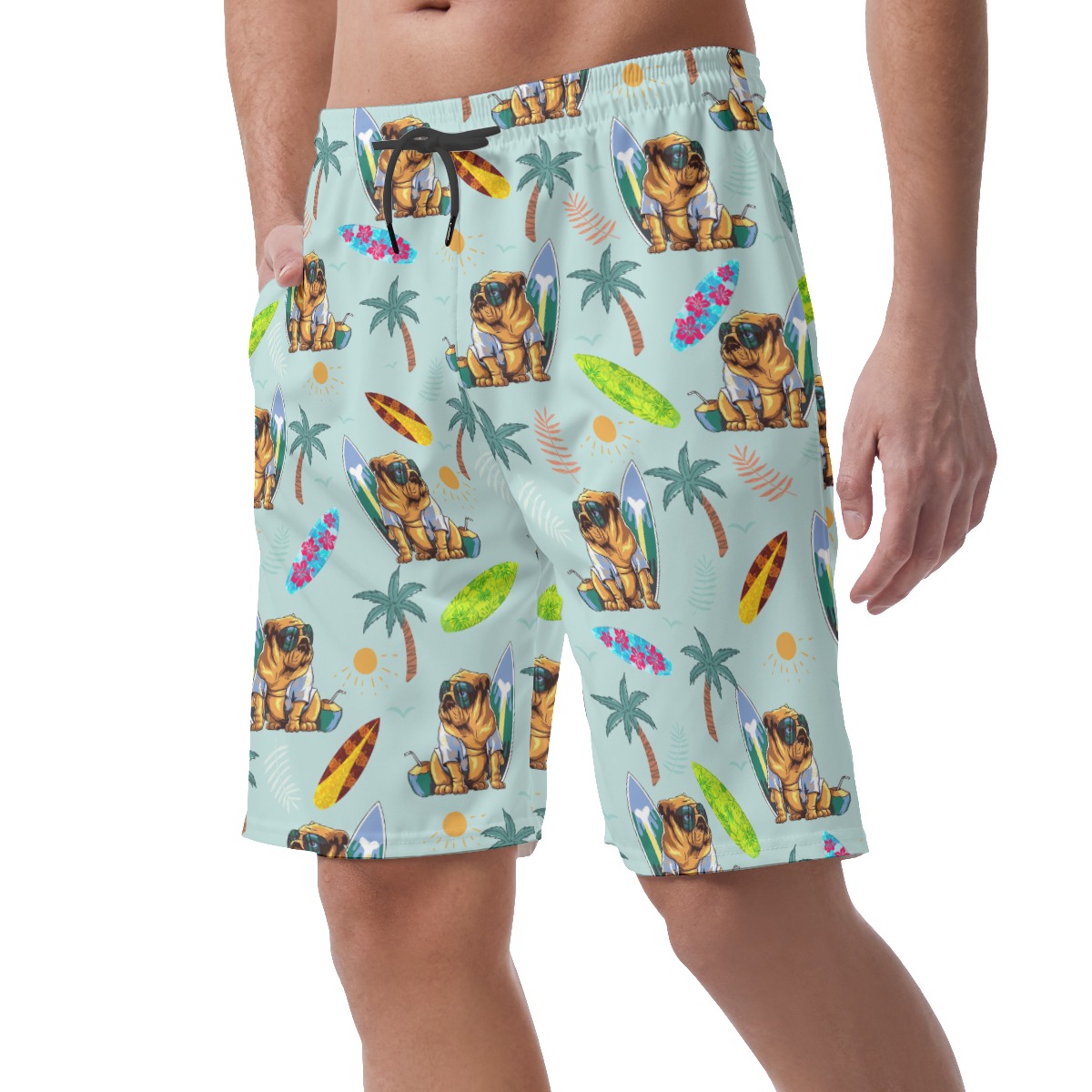 Bulldog Surf And Palm Hawaiian Beach Shorts For Men