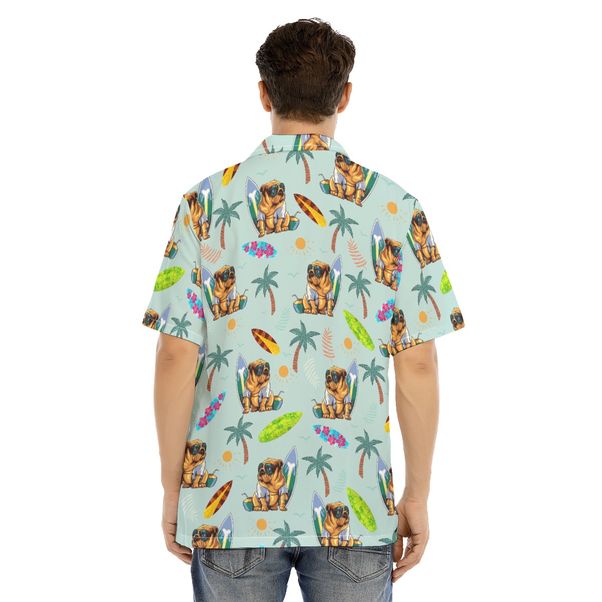 Funny Bulldog Surf And Palm Trees Hawaiian Shirt
