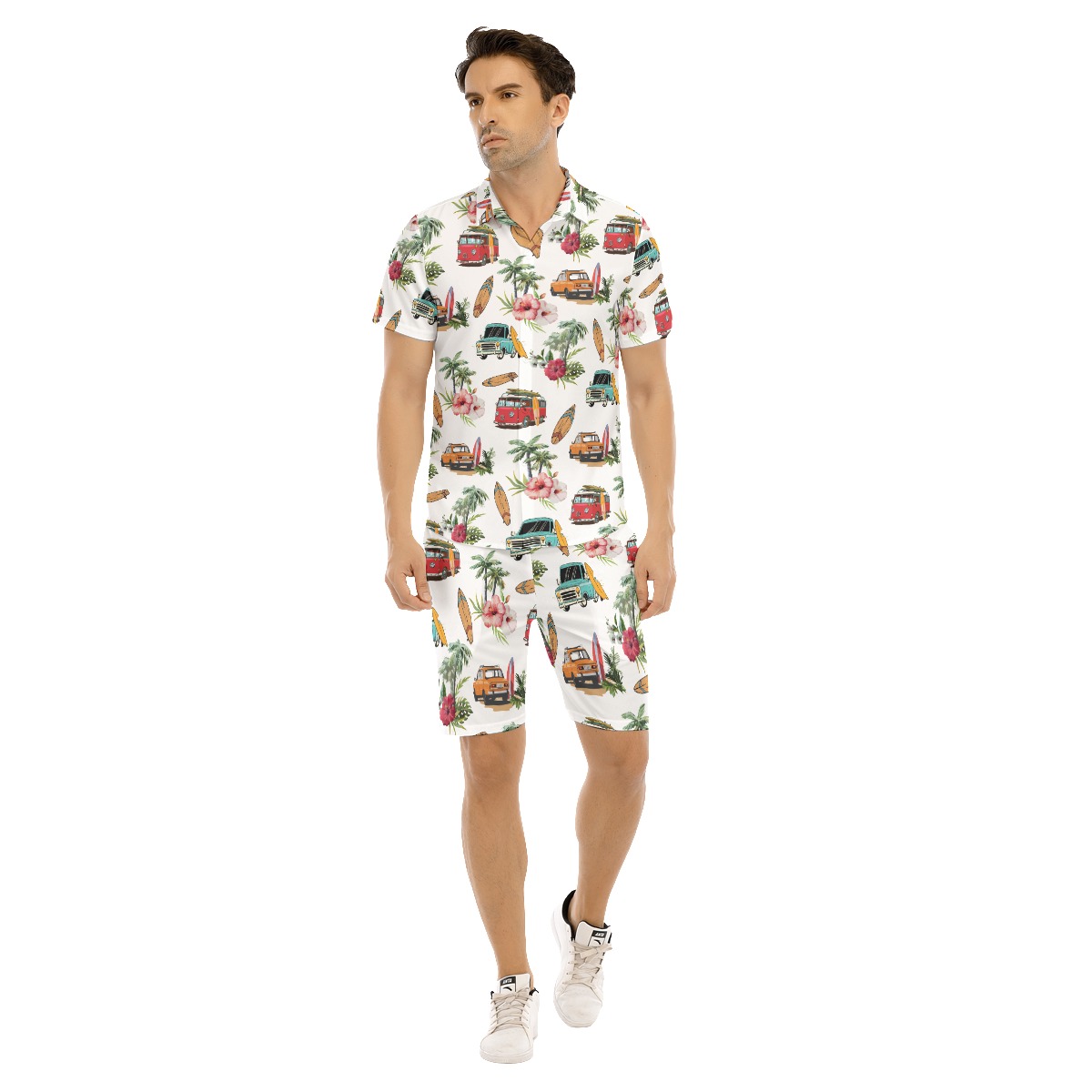 Tropical Surfer Car Floral Hawaiian Shirt And Shorts Set For Men - variant image 1
