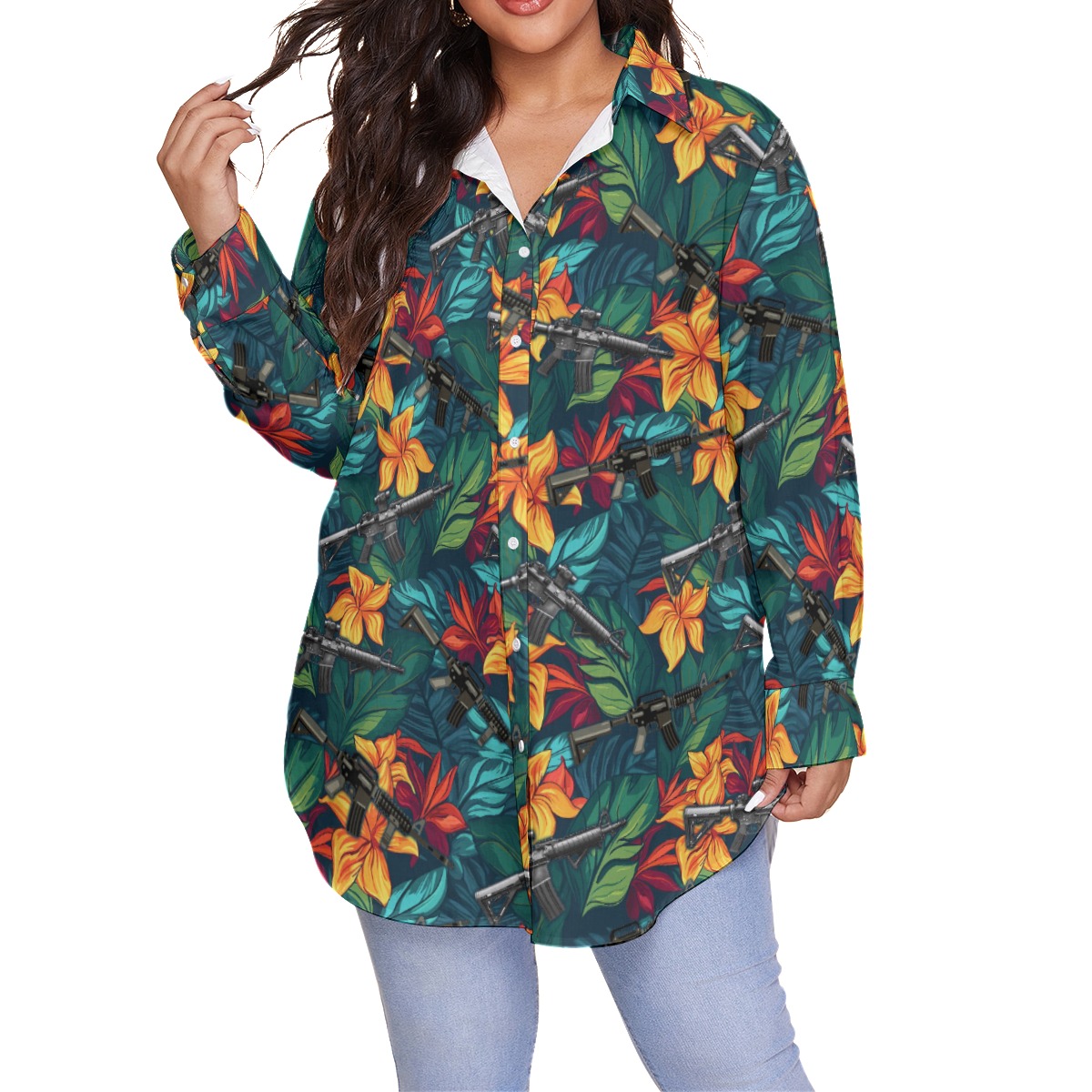 Funny Tropical Gun Plus Size Hawaiian Shirt For Women - variant image 1