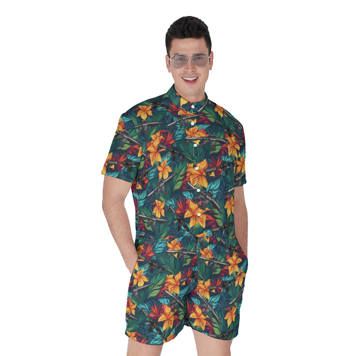 Funny Gun Tropical Hawaiian Romper For Men - variant image 1