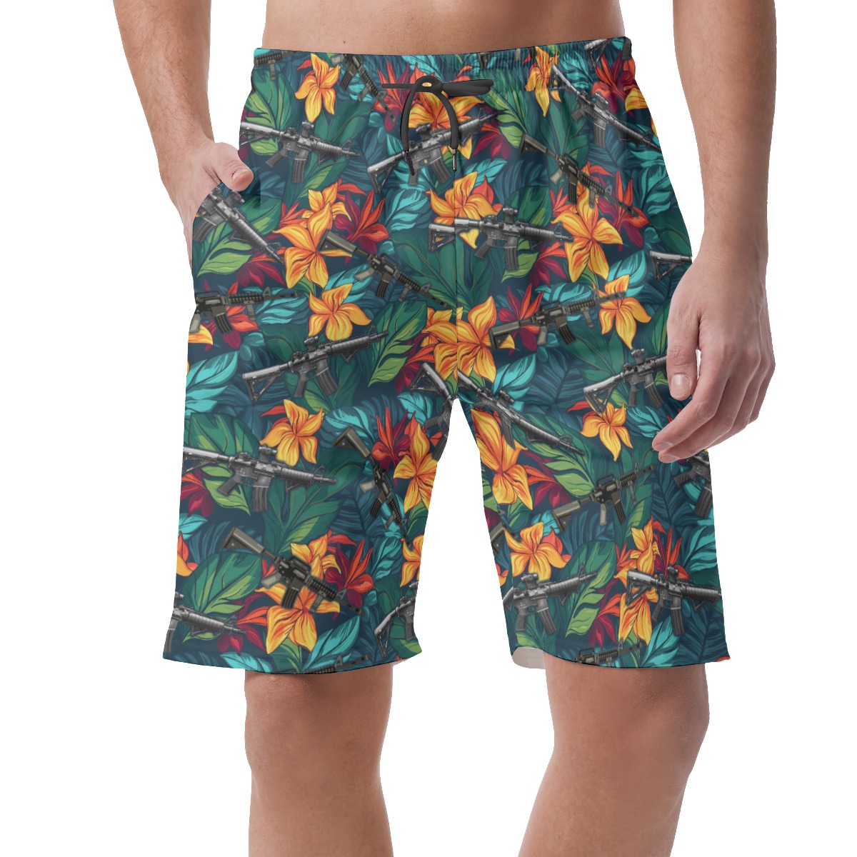 Floral Gun Green Hawaiian Beach Shorts For Men - variant image 1