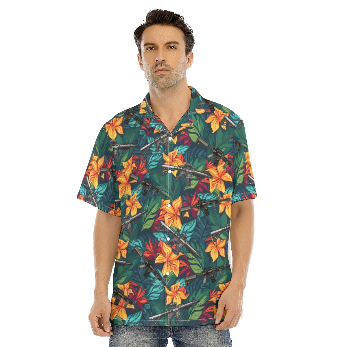 Tropical Gun Green Hawaiian Shirt - variant image 1