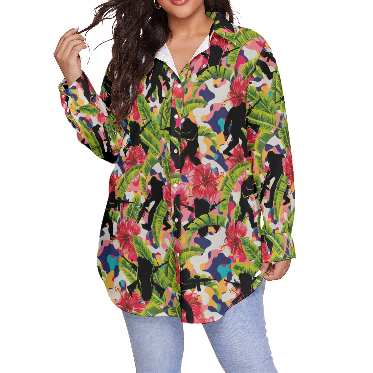 Floral Bigfoot Tactical Pink Hawaiian Plus Size Shirt For Women - variant image 1