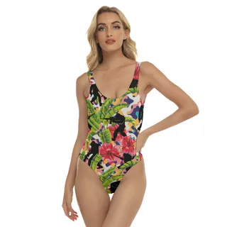 Funny Bigfoot Tactical Hibiscus Colorful Hawaiian Swimsuit For Women
