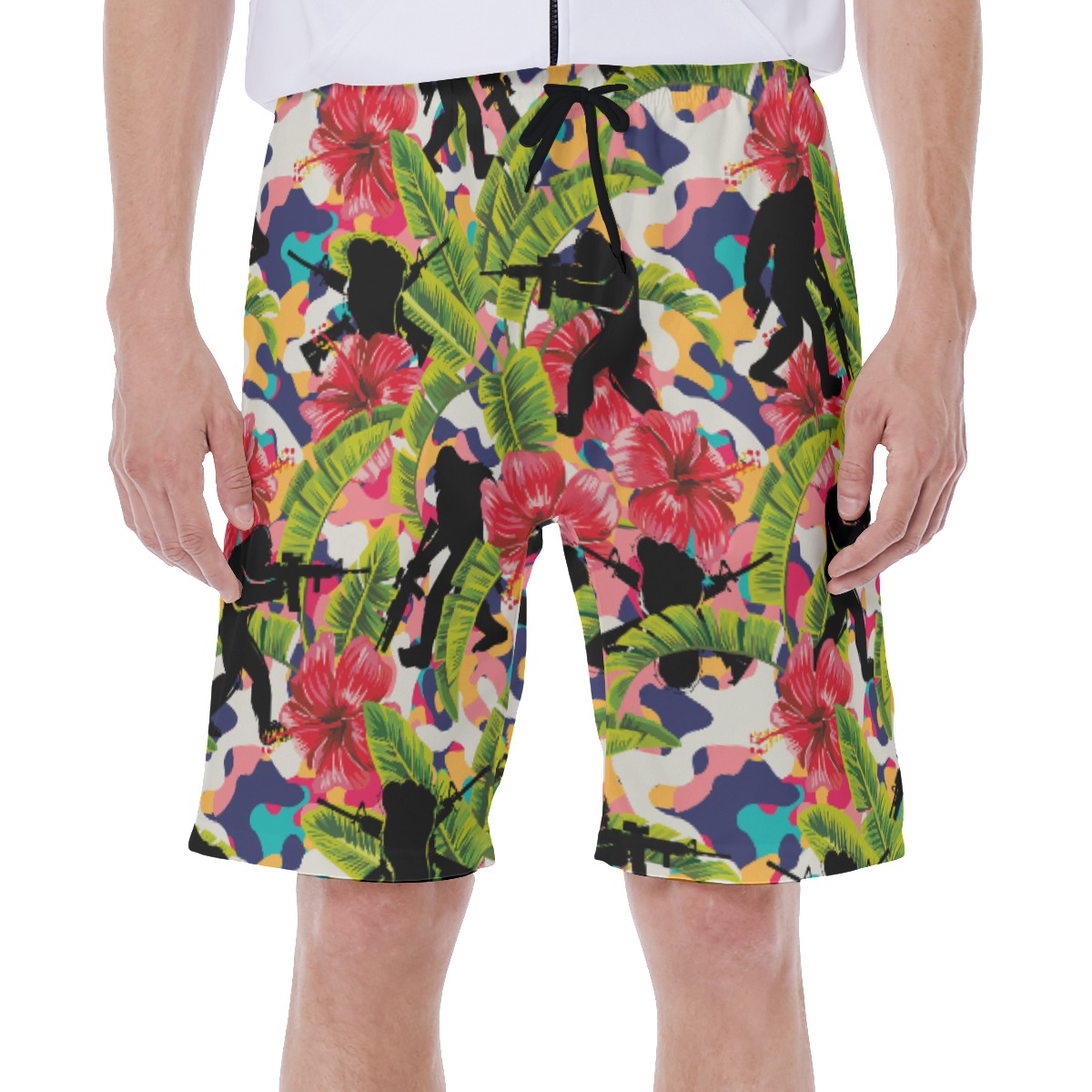 Colorful Hibiscus Tactical Bigfoot Hawaiian Swim Trunks For Men - variant image 1
