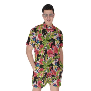 Tropical Bigfoot With Gun Hibiscus Men's Hawaiian Romper