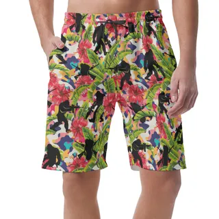 Colorful Bigfoot Tactical Hibiscus Hawaiian Beach Shorts For Men