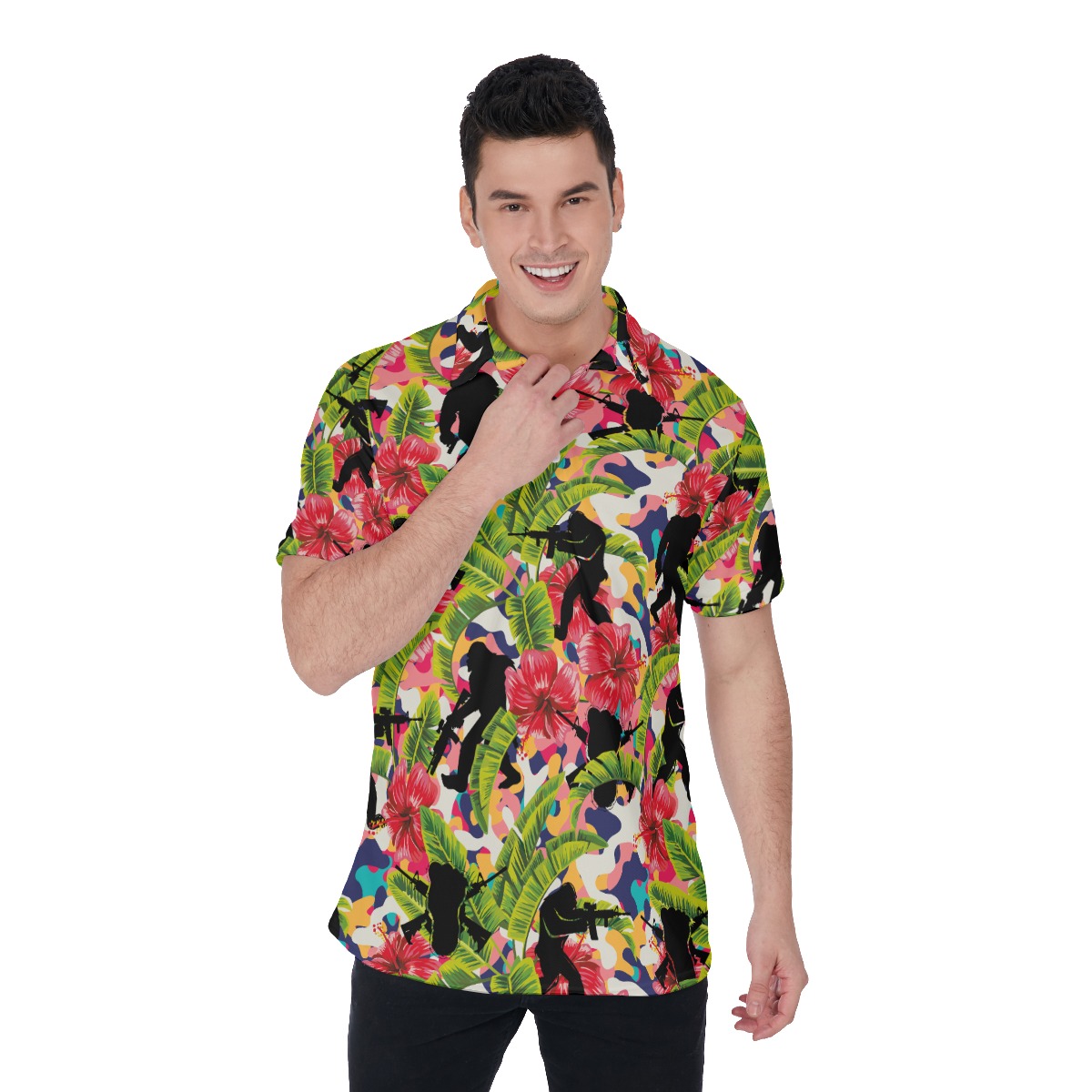 Funny Tactical Bigfoot Colorful Hawaiian Polo Shirt - variant image 1