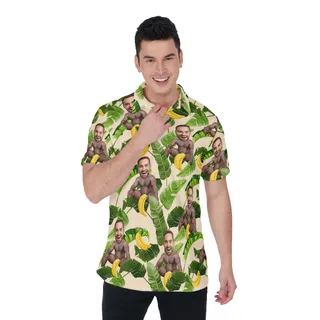 Funny Custom Face Barry Wood Banana Hawaiian Polo Shirt For Men