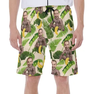Custom Barry Wood Face Banana Tropical Swim Trunks For Men