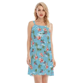 Tropical Flamingo Tactical Palm Tree Hawaiian Dress For Women