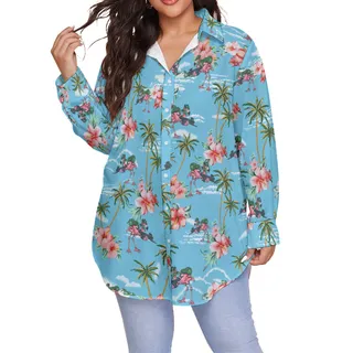 Funny Flamingo With Gun Tropical Blue Hawaiian Plus Size Shirt