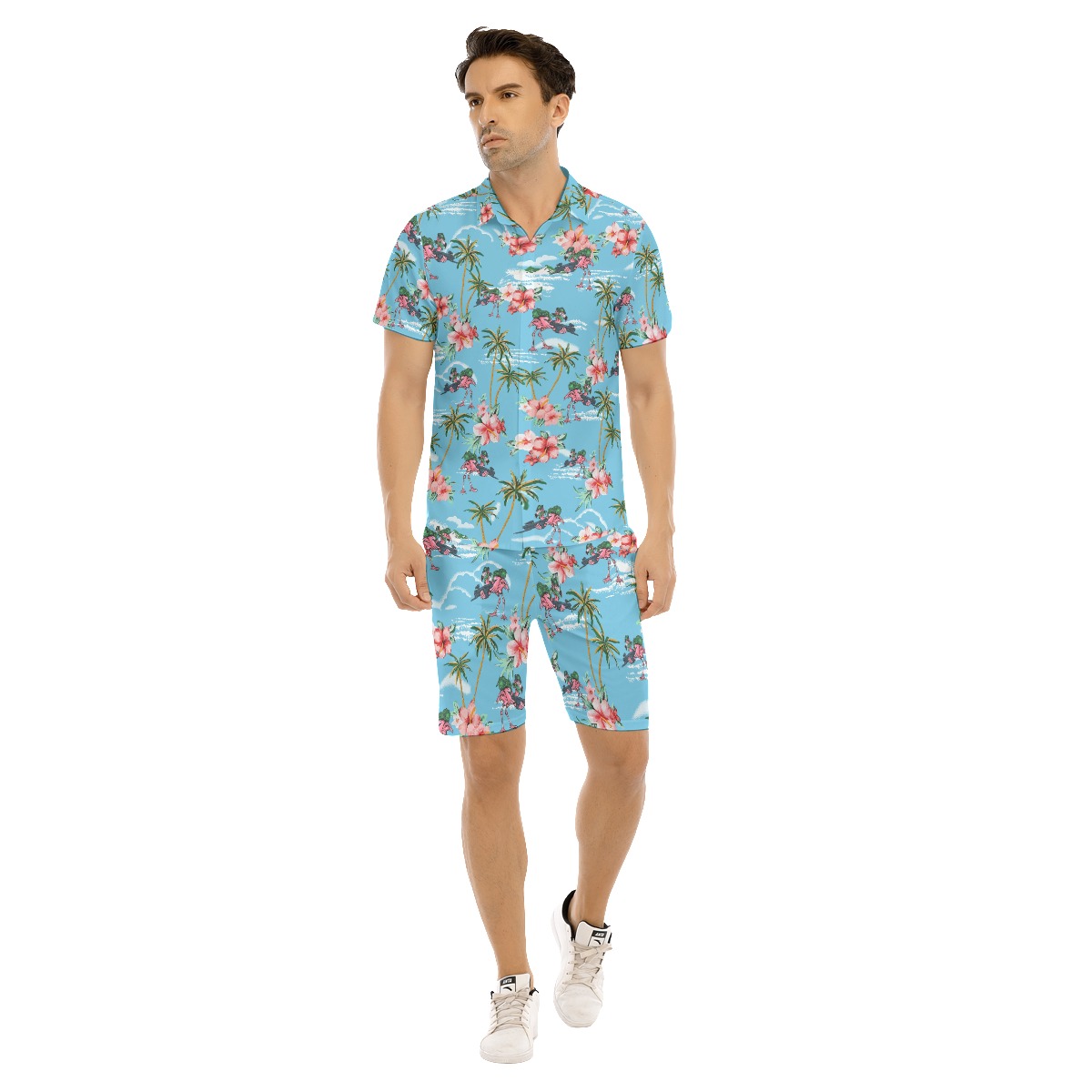 Set Tropical Flamingo Tactical Hawaiian Shirt And Matching Shorts For Men - variant image 1
