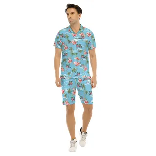 Set Tropical Flamingo Tactical Hawaiian Shirt And Matching Shorts For Men