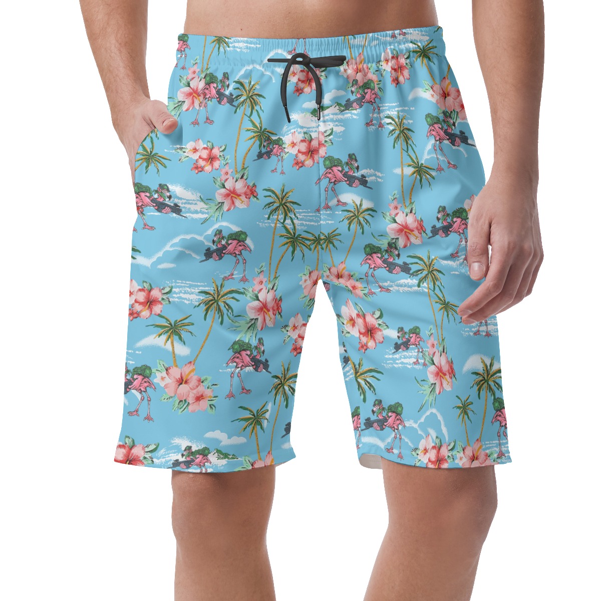 Funny Tactical Flamingo Palm Trees Hawaiian Beach Shorts For Men - variant image 1