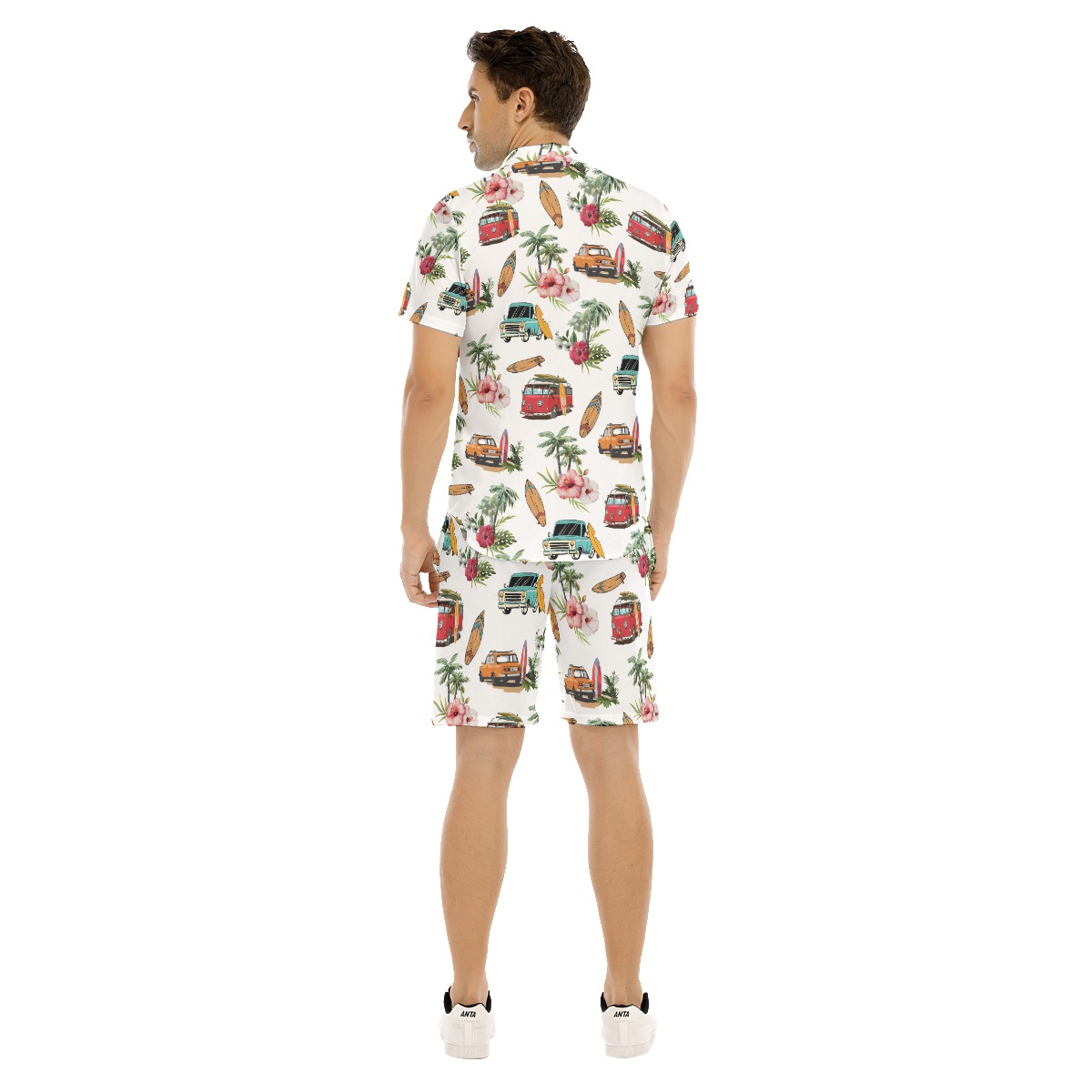 Tropical Surfer Car Floral Hawaiian Shirt And Shorts Set For Men