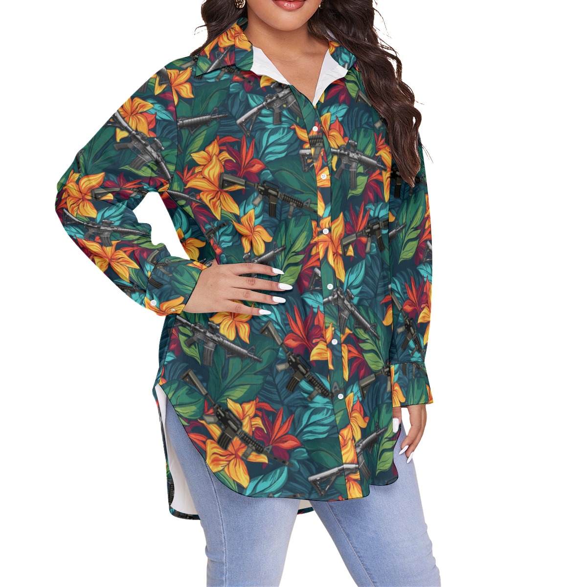 Funny Tropical Gun Plus Size Hawaiian Shirt For Women