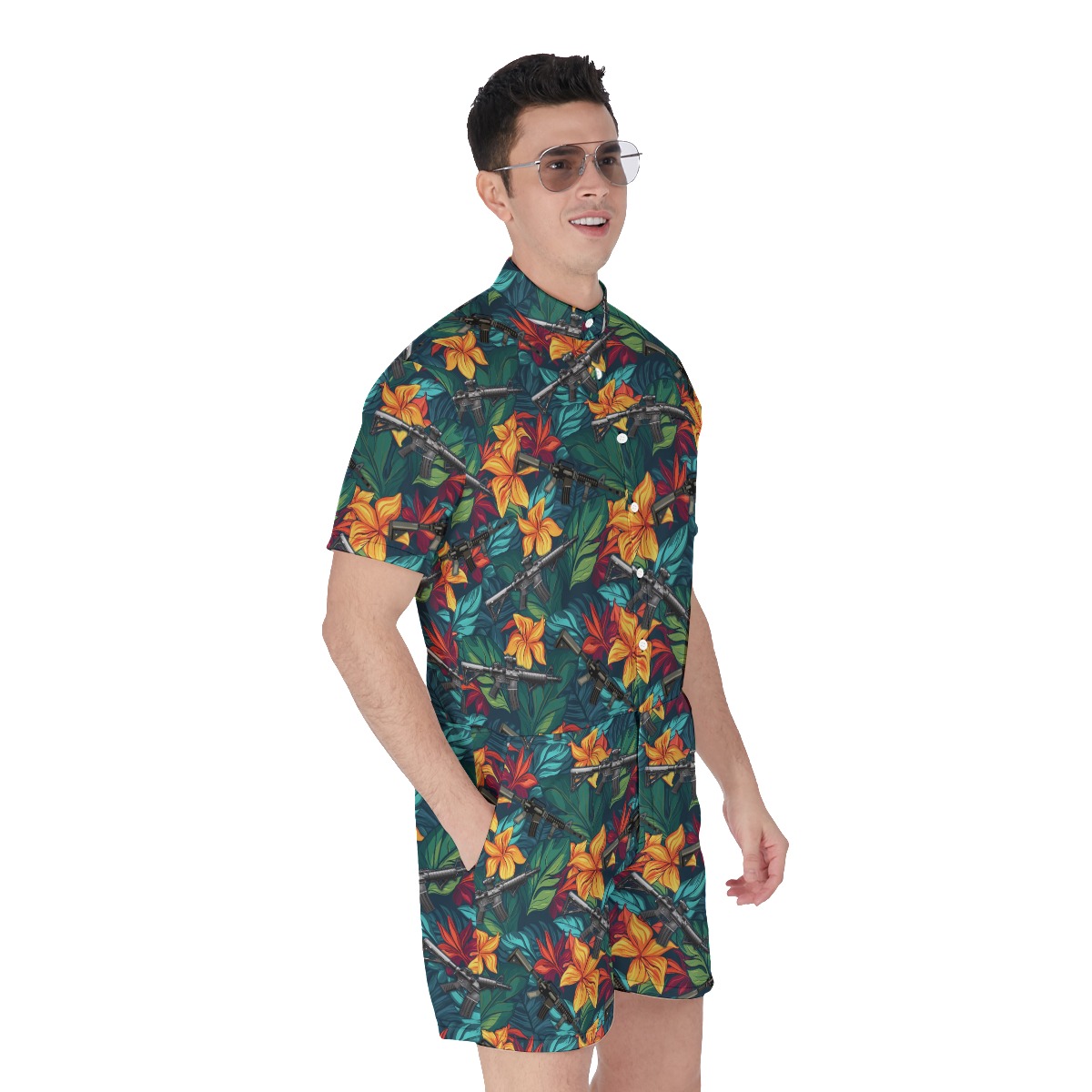 Funny Gun Tropical Hawaiian Romper For Men