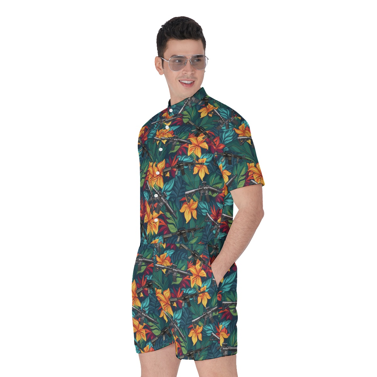 Funny Gun Tropical Hawaiian Romper For Men