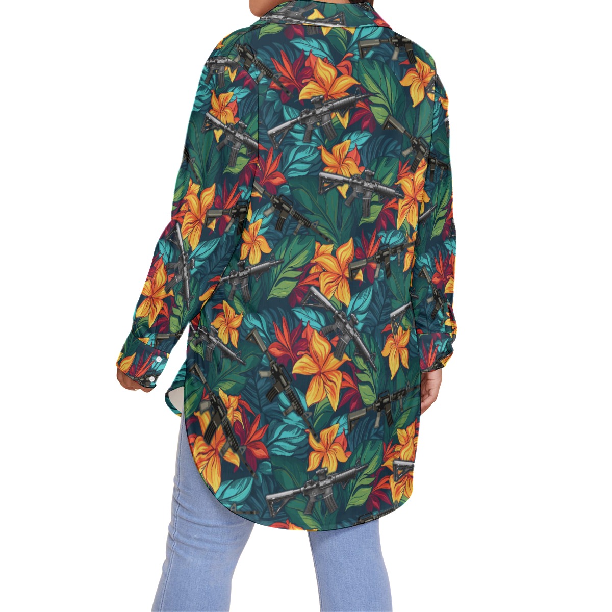 Funny Tropical Gun Plus Size Hawaiian Shirt For Women