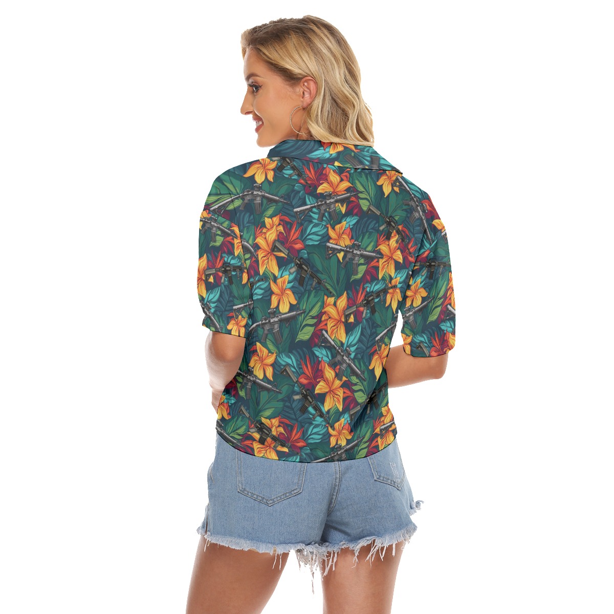 Gun Tropical Hibiscus Hawaiian Crop Top Shirt For Women