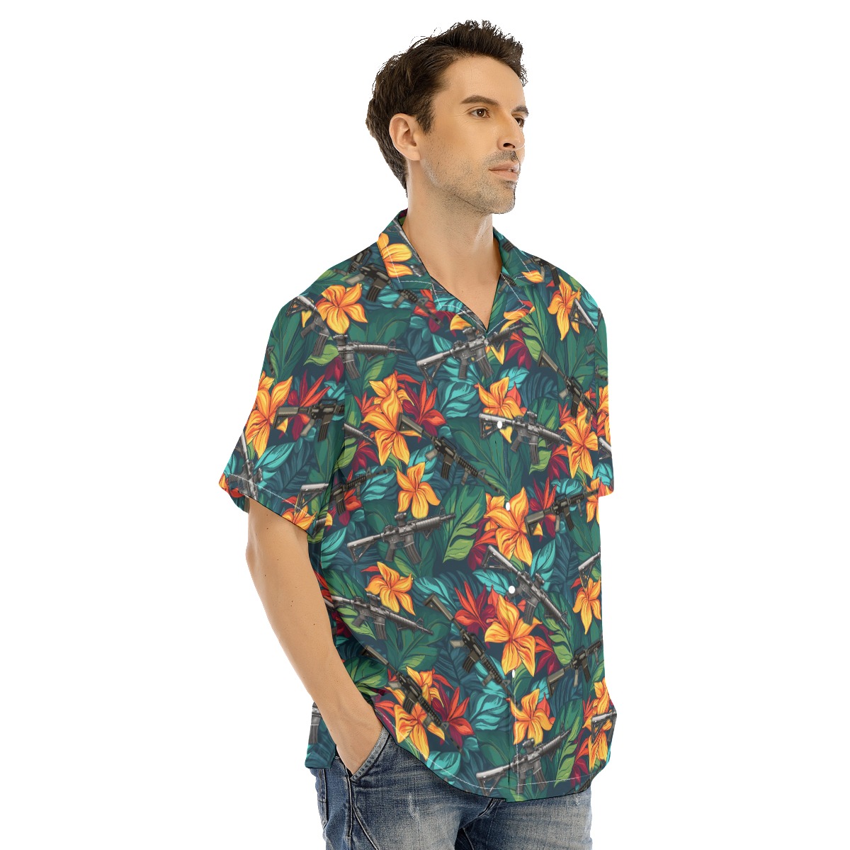 Tropical Gun Green Hawaiian Shirt
