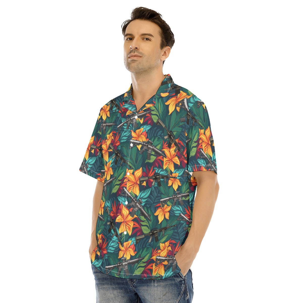 Tropical Gun Green Hawaiian Shirt
