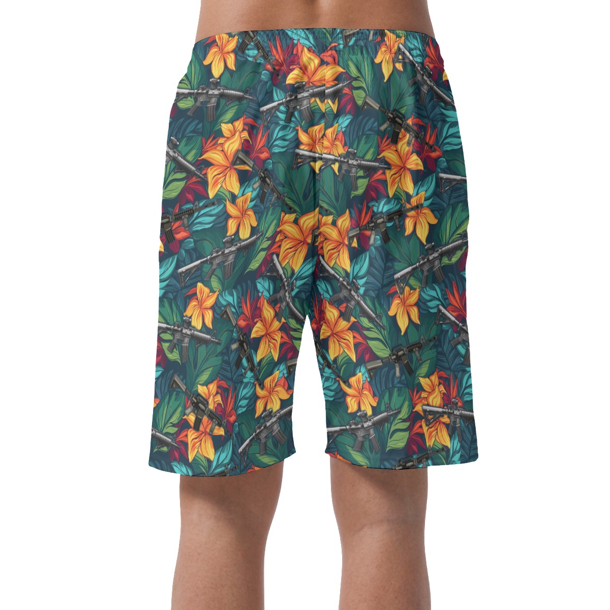 Floral Gun Green Hawaiian Beach Shorts For Men
