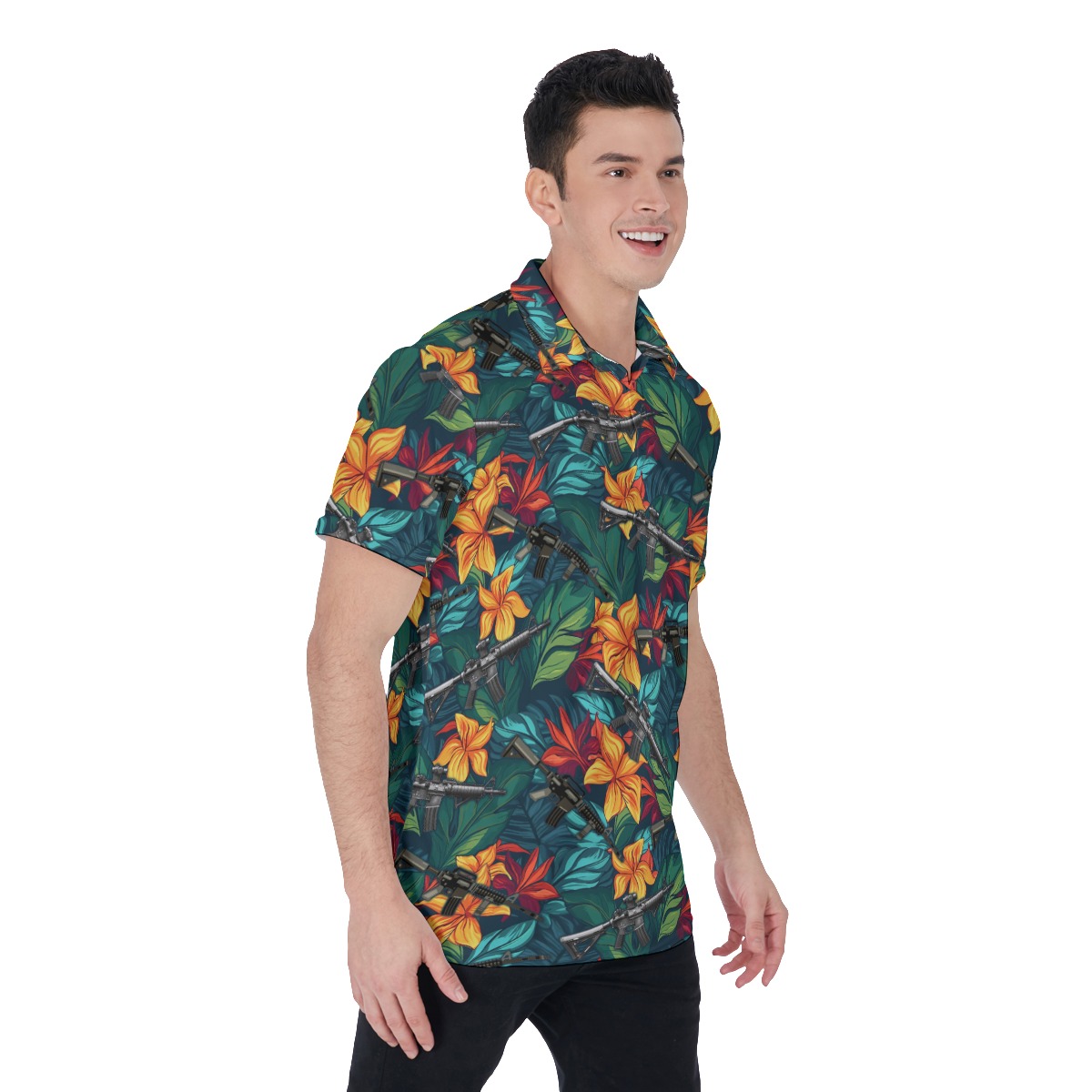 Tropical Hibiscus Gun Hawaiian Golf Polo Shirt