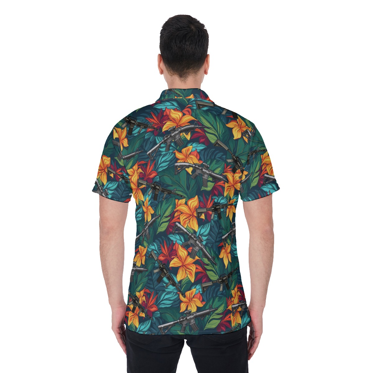 Tropical Hibiscus Gun Hawaiian Golf Polo Shirt