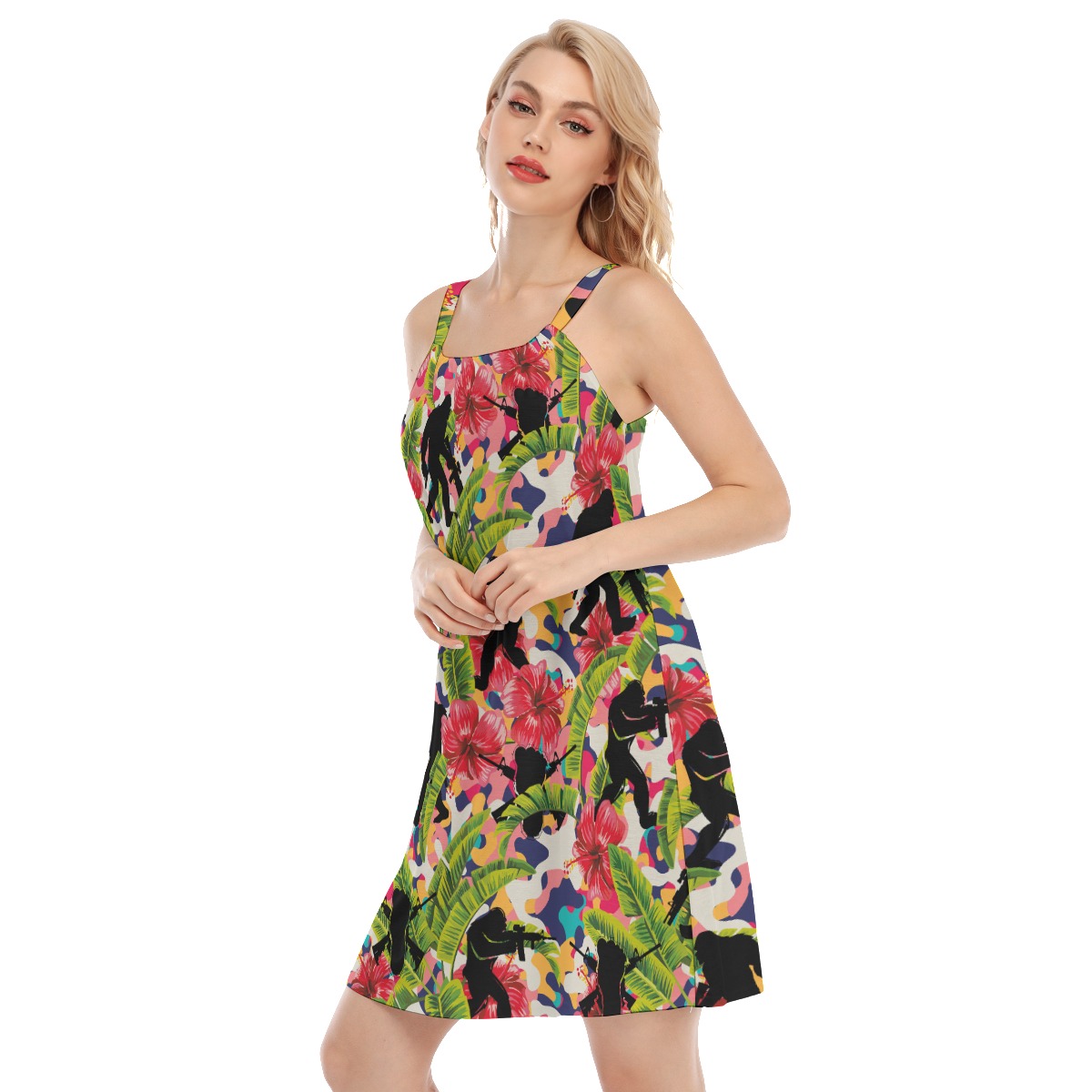 Colorful Hibiscus Bigfoot Tactical Hawaiian Cami Dress For Women