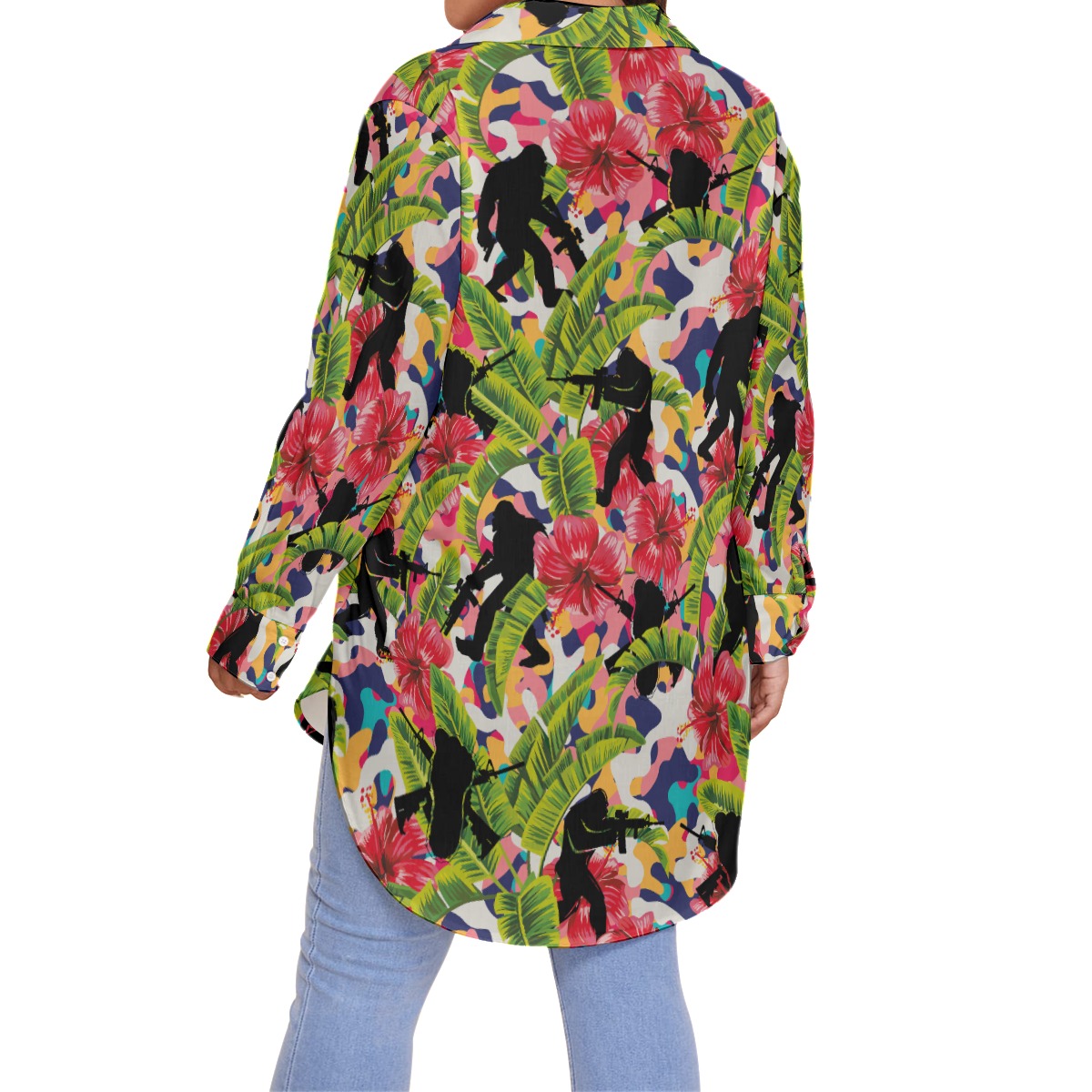 Floral Bigfoot Tactical Pink Hawaiian Plus Size Shirt For Women