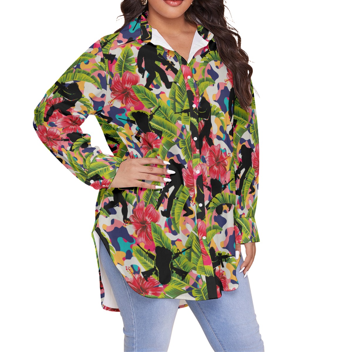 Floral Bigfoot Tactical Pink Hawaiian Plus Size Shirt For Women