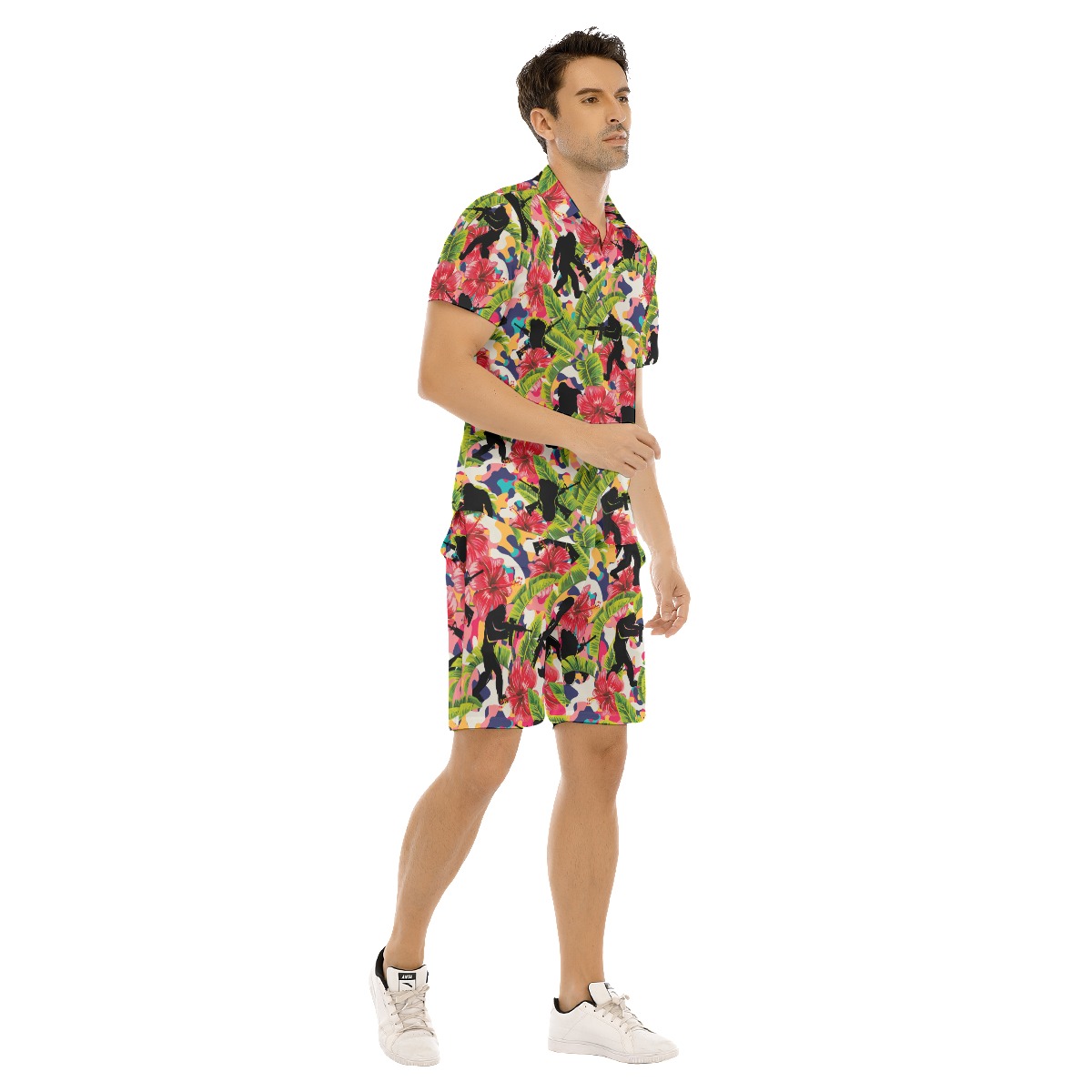 Bigfoot Tactical Floral Hibiscus Hawaiian Shirt And Matching Shorts For Men
