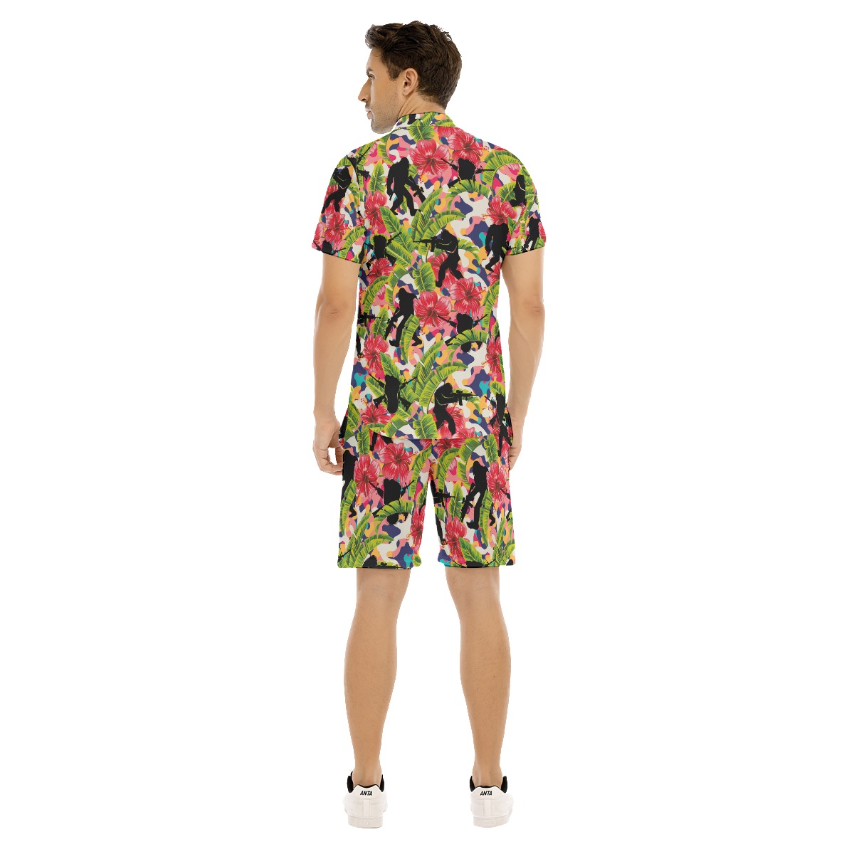 Bigfoot Tactical Floral Hibiscus Hawaiian Shirt And Matching Shorts For Men