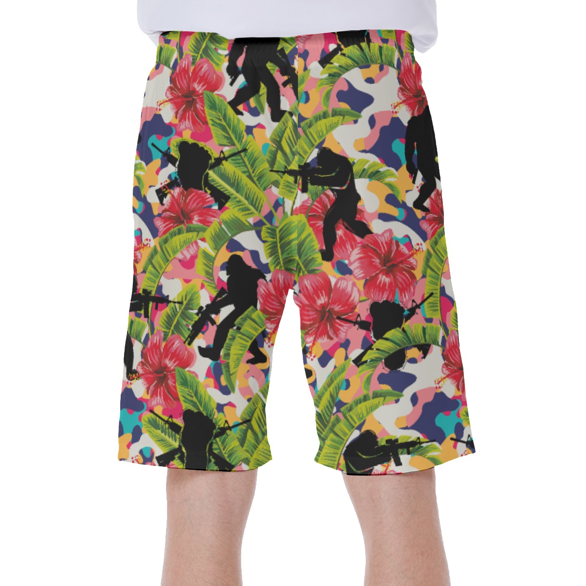 Colorful Hibiscus Tactical Bigfoot Hawaiian Swim Trunks For Men