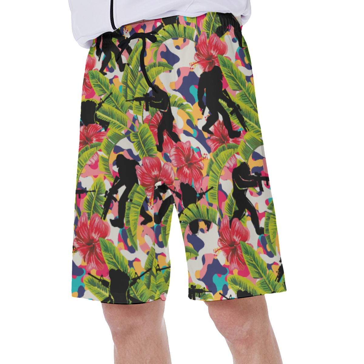 Colorful Hibiscus Tactical Bigfoot Hawaiian Swim Trunks For Men