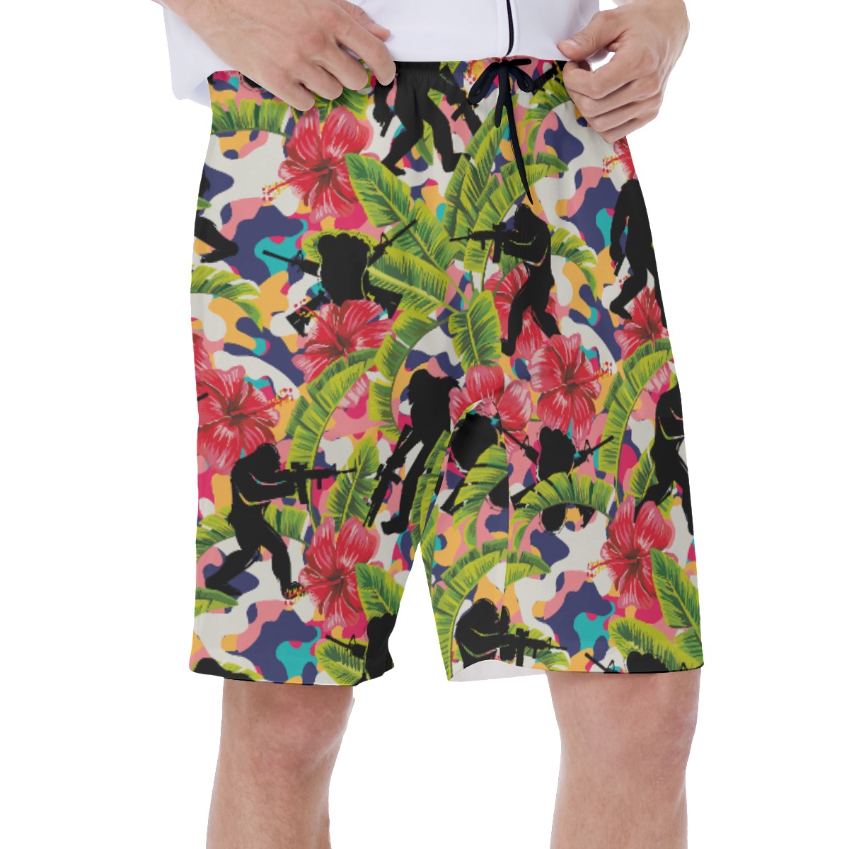 Colorful Hibiscus Tactical Bigfoot Hawaiian Swim Trunks For Men