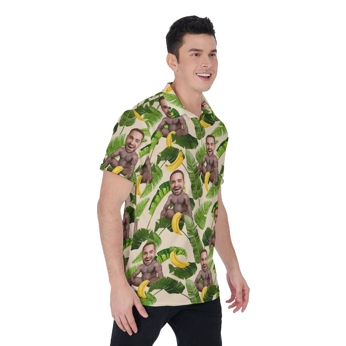Funny Custom Face Barry Wood Banana Hawaiian Polo Shirt For Men