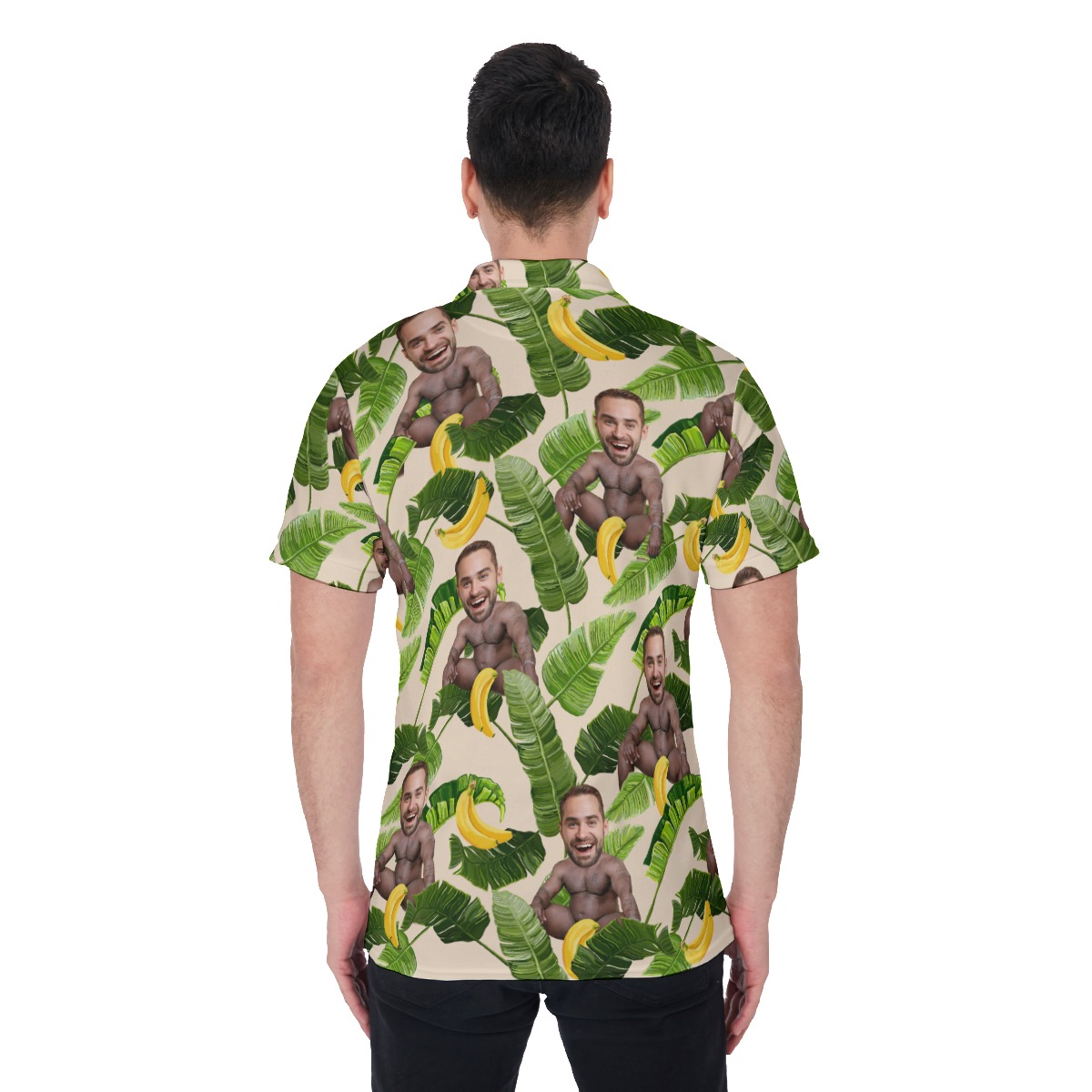 Funny Custom Face Barry Wood Banana Hawaiian Polo Shirt For Men