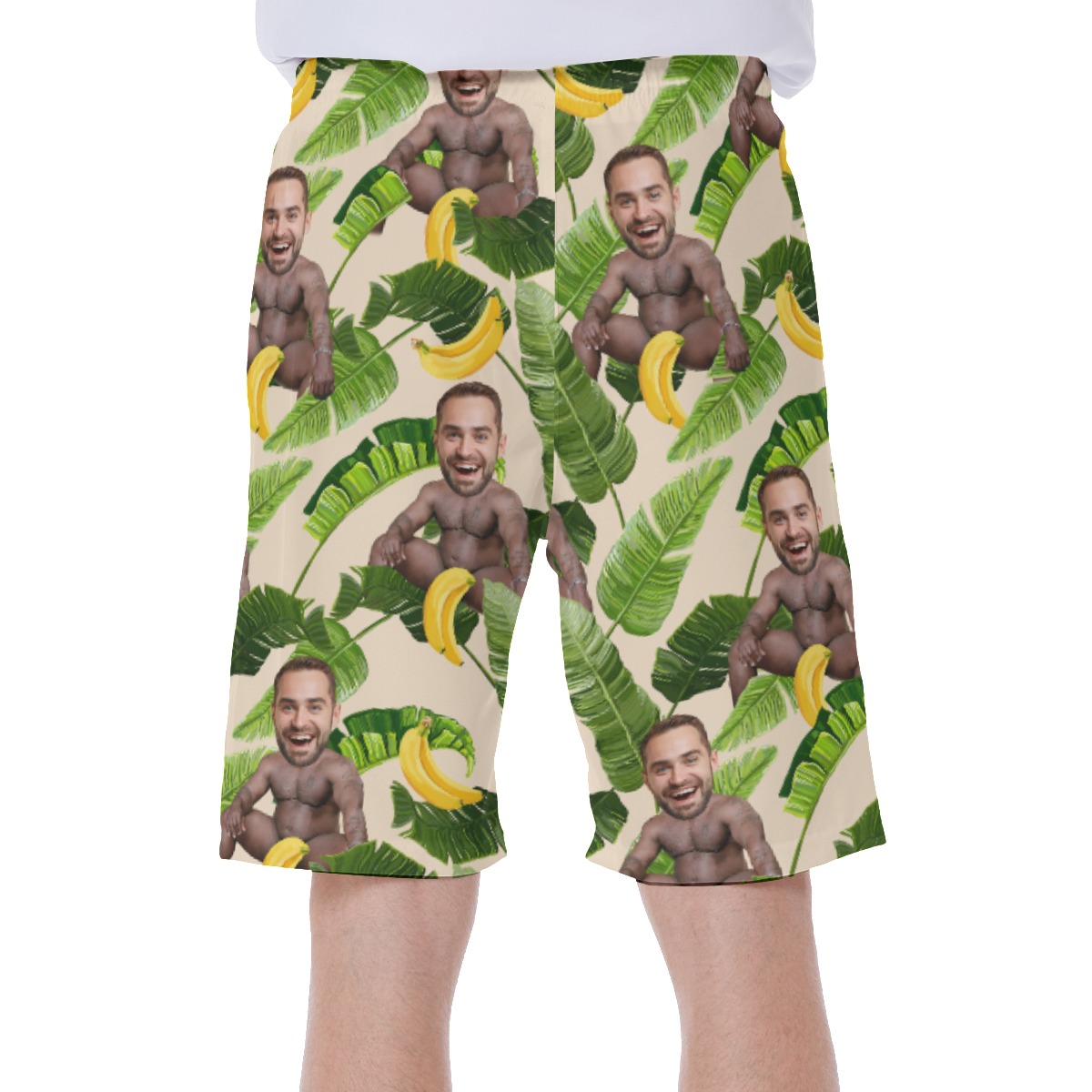 Custom Barry Wood Face Banana Tropical Swim Trunks For Men
