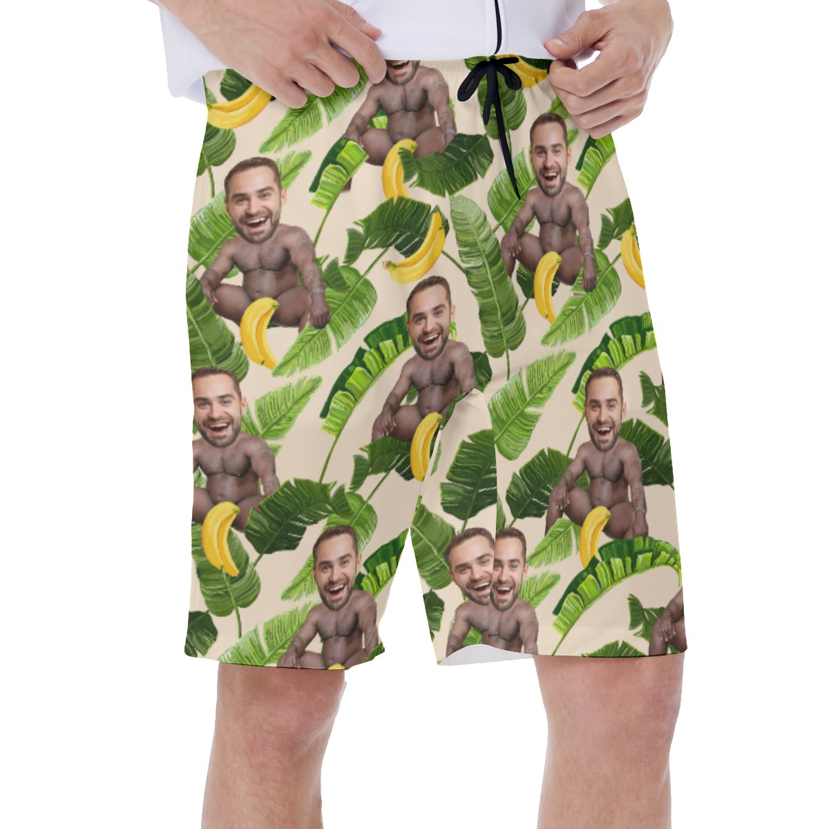 Custom Barry Wood Face Banana Tropical Swim Trunks For Men