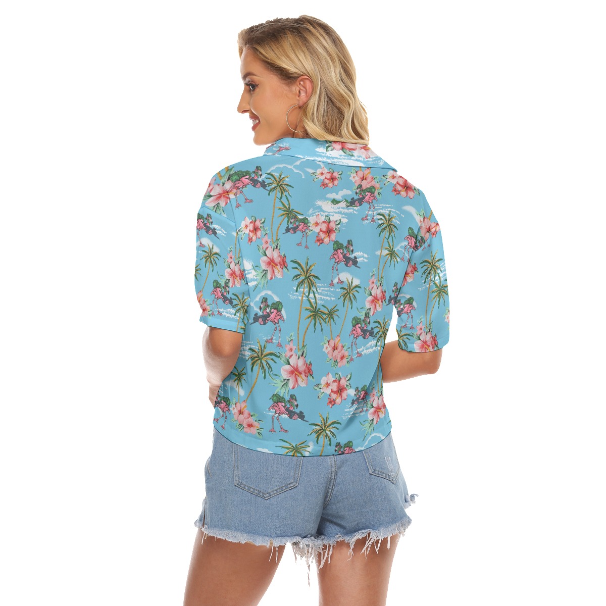 Funny Tactical Flamingo Tropical Palm Trees Hawaiian Crop Top Shirt For Women