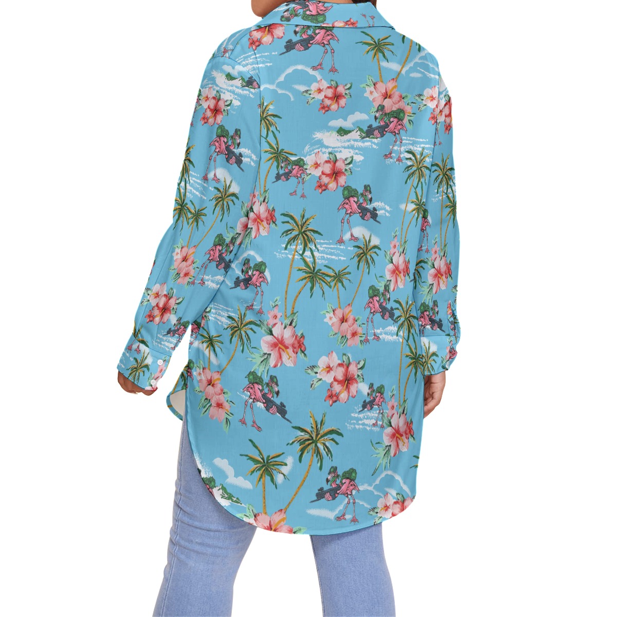 Funny Flamingo With Gun Tropical Blue Hawaiian Plus Size Shirt