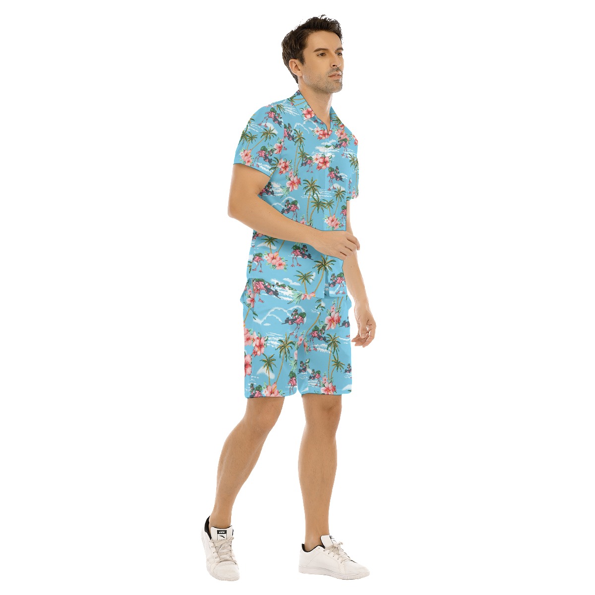 Set Tropical Flamingo Tactical Hawaiian Shirt And Matching Shorts For Men