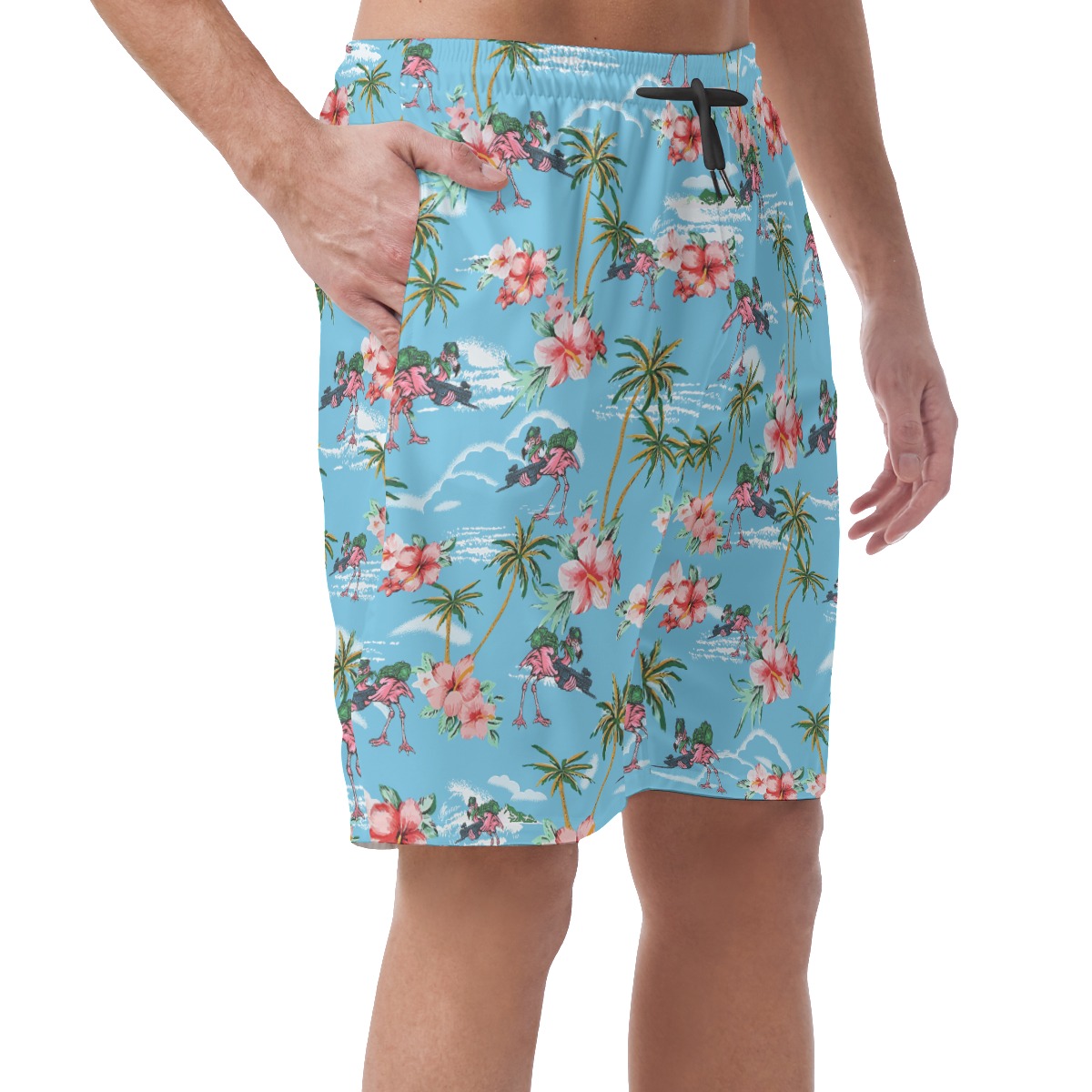 Funny Tactical Flamingo Palm Trees Hawaiian Beach Shorts For Men