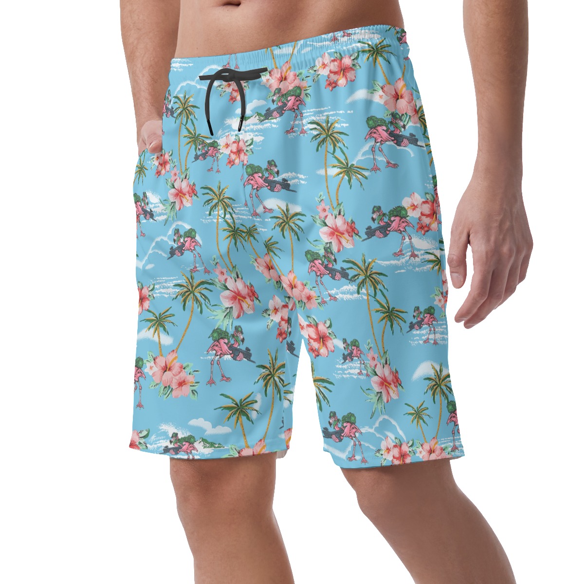 Funny Tactical Flamingo Palm Trees Hawaiian Beach Shorts For Men