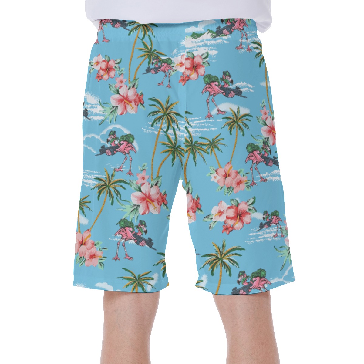 Palm Tree Flamingo With Gun Blue Hawaiian Swim Trunks For Men